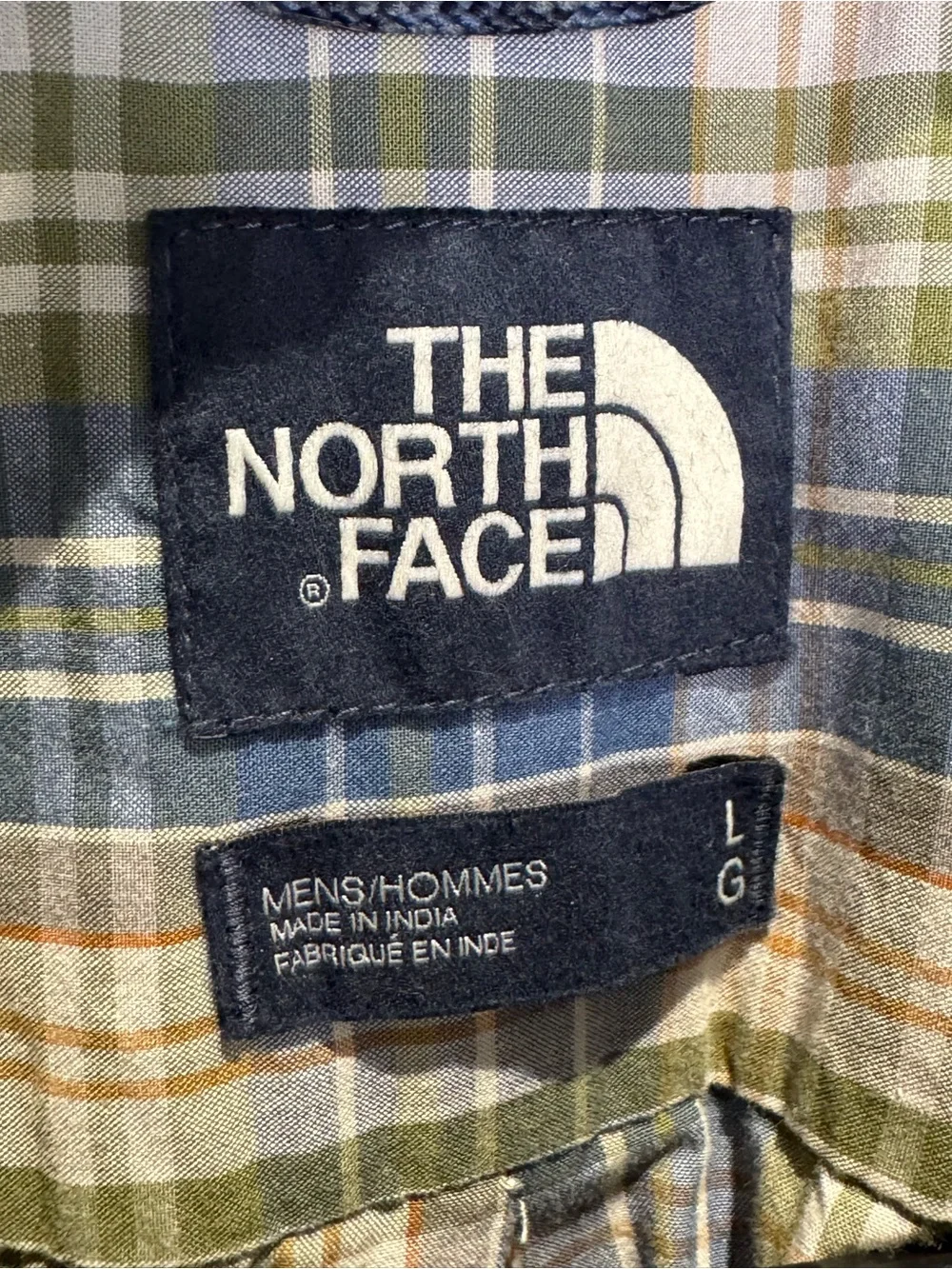 The North Face Men's Large Short Sleeve Button Down Blue Green Plaid Outdoor